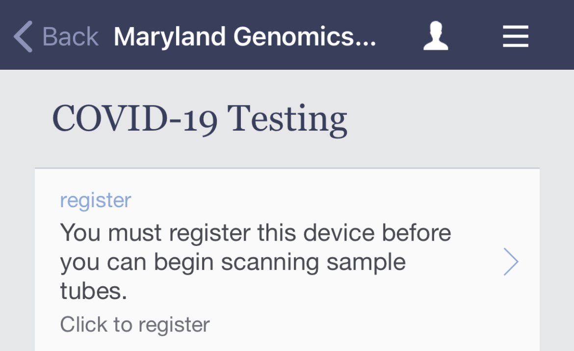 Screenshot within the MGScanner app showing a message about registering the device