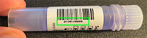 Unique barcode on the side of a test specimen vial