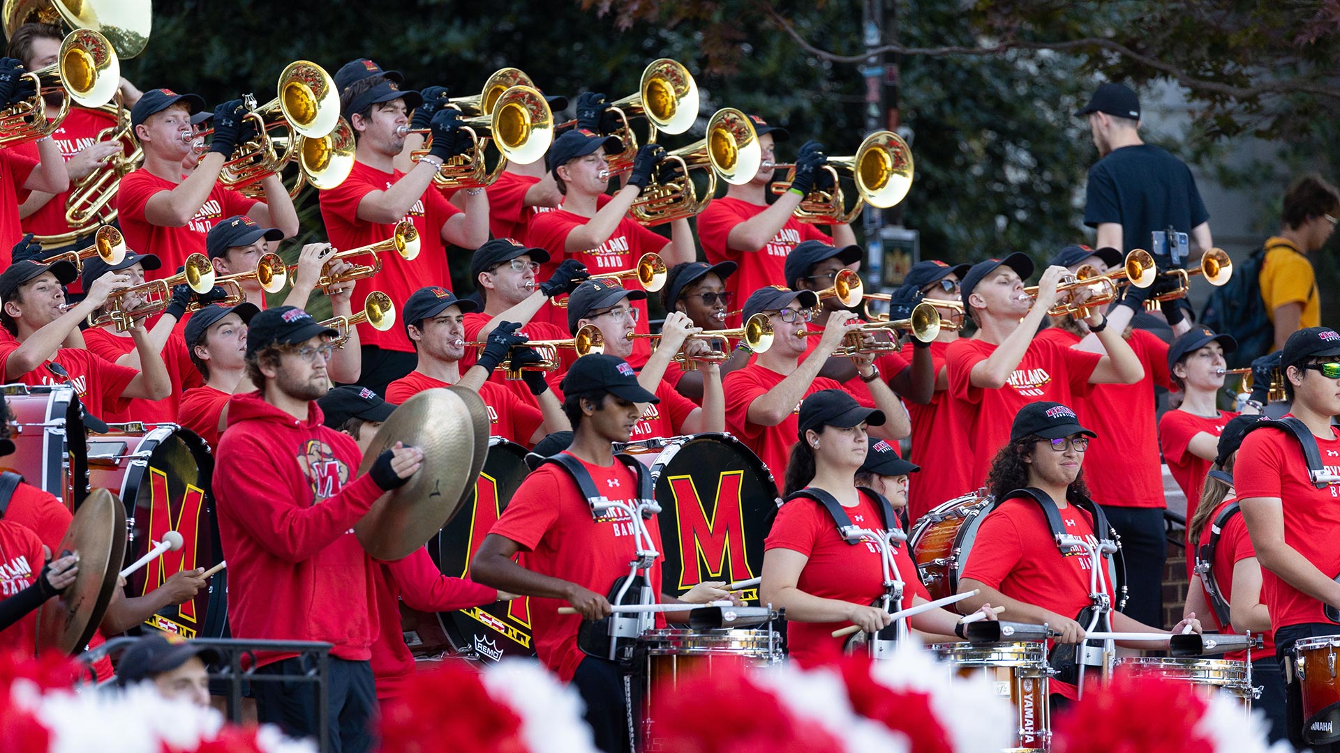 Photo of band members of the 'Mighty Sound of Maryland' playing together.